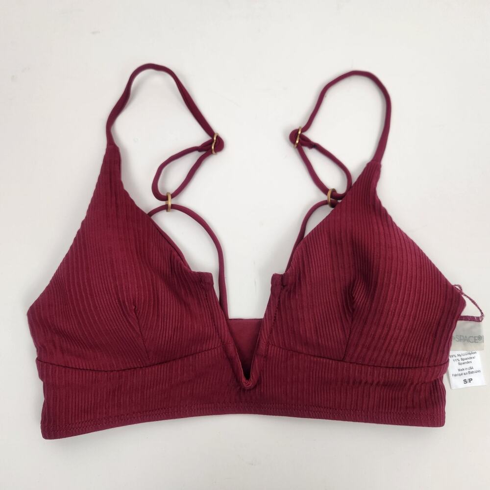 L*Space Ribbed Bikini Top in Burgundy